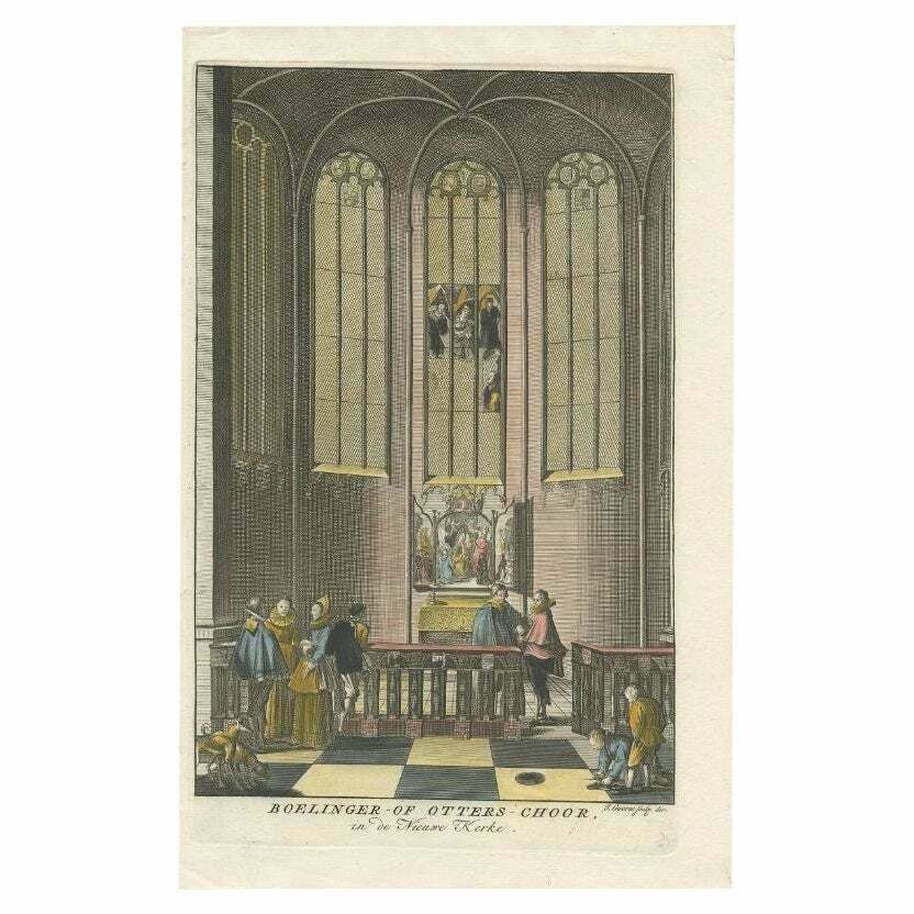 Antique Print Of A Church Interior In Amsterdam, The Netherlands, 1765