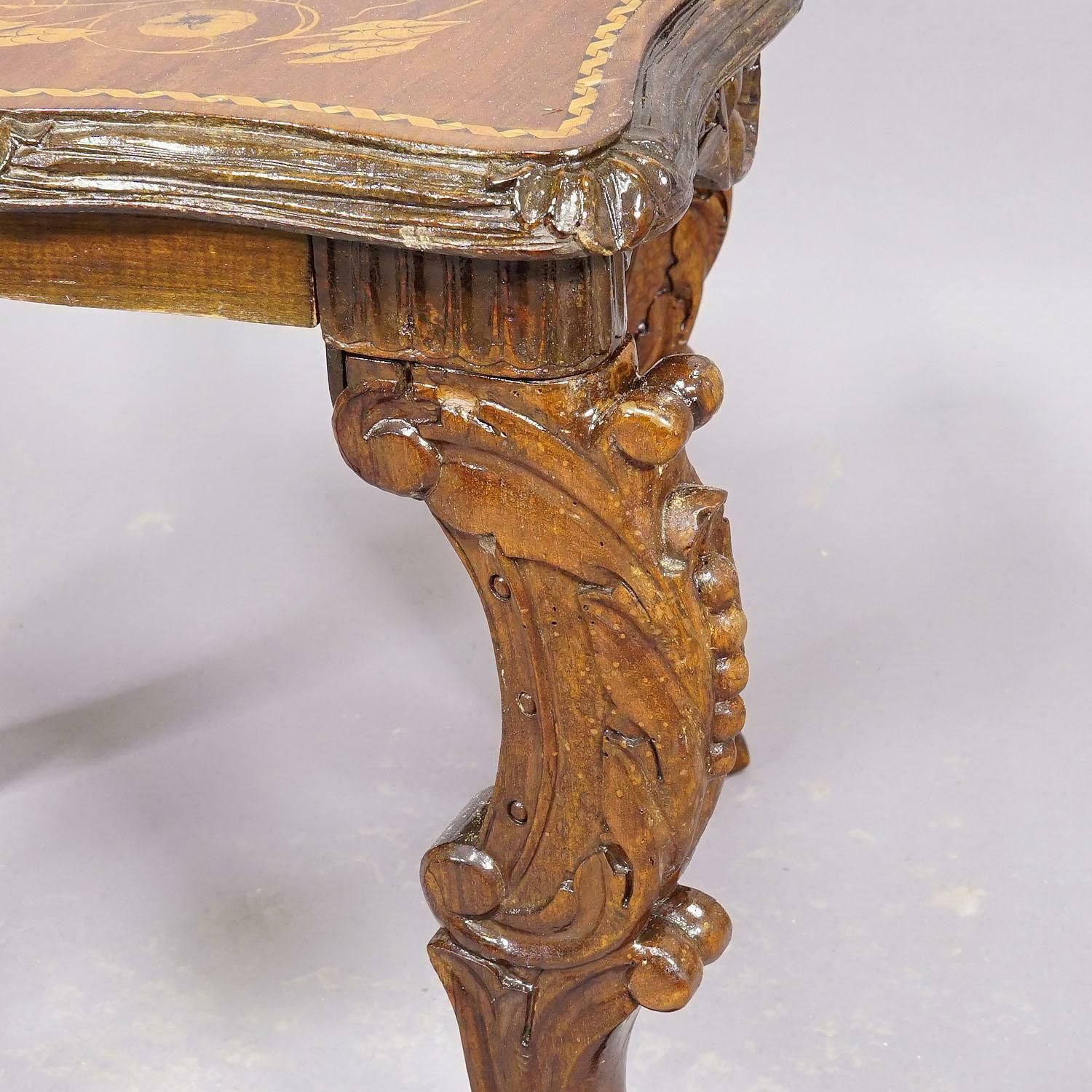 photo vinterior Pair Nutwood Edelweis Marquetry Chairs Swiss Brienz 1900s