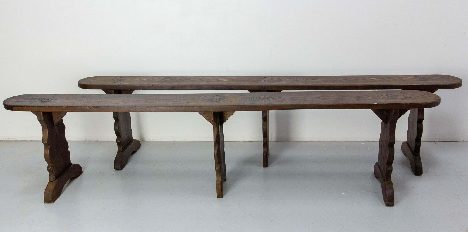 Pair Of French Antique Benches Massive Chestnut, Circa 1900 photo furniture