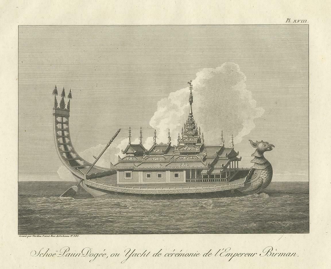 Antique Print Of A Ceremonial Yacht Of The Burmese Emperor By Symes, '1800' photo furniture