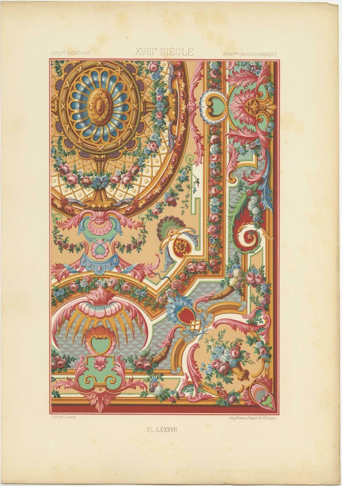 Pl. 87 Antique Print Of Xviiith Century Ornaments By Racinet (C.1890) photo Art