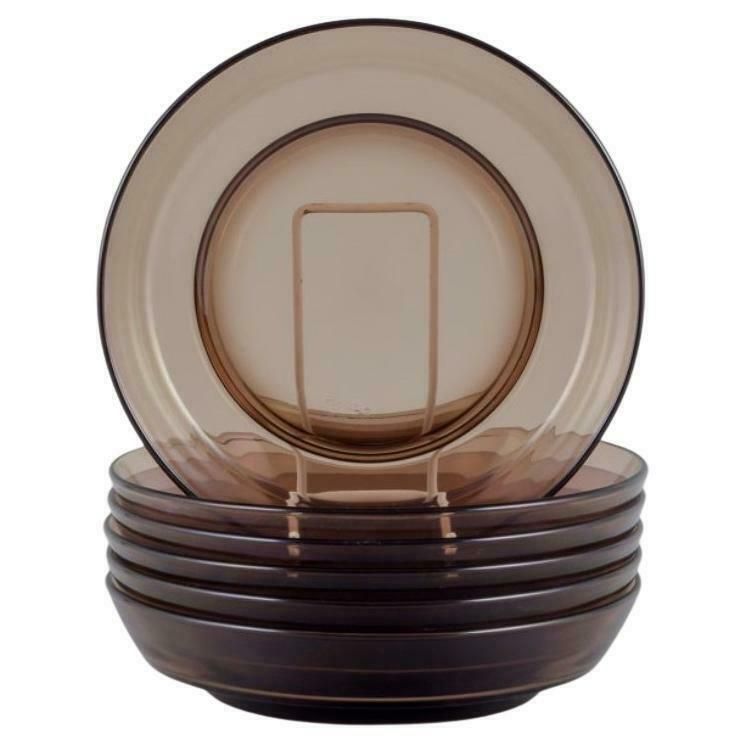 Vereco, France. Set Of Six Soup Bowls In Smoked Art Glass. 1970s.