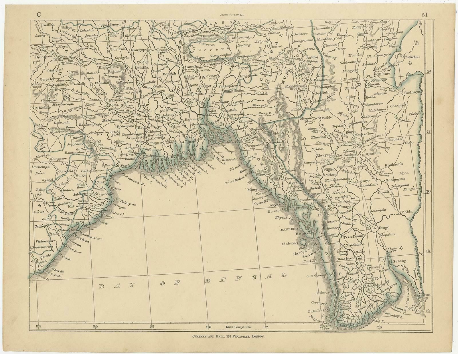 Antique Map Of The Region Of The Bay Of Bengal By Lowry, 1852 photo for sale