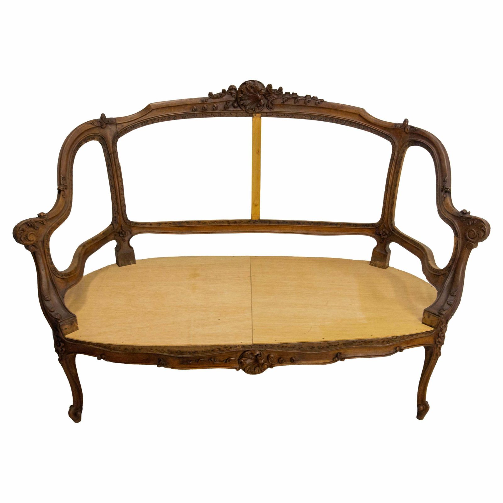 Louis XV Roccoco Revival Walnut Open Sofa To Cane Or Upholster French, 19th C