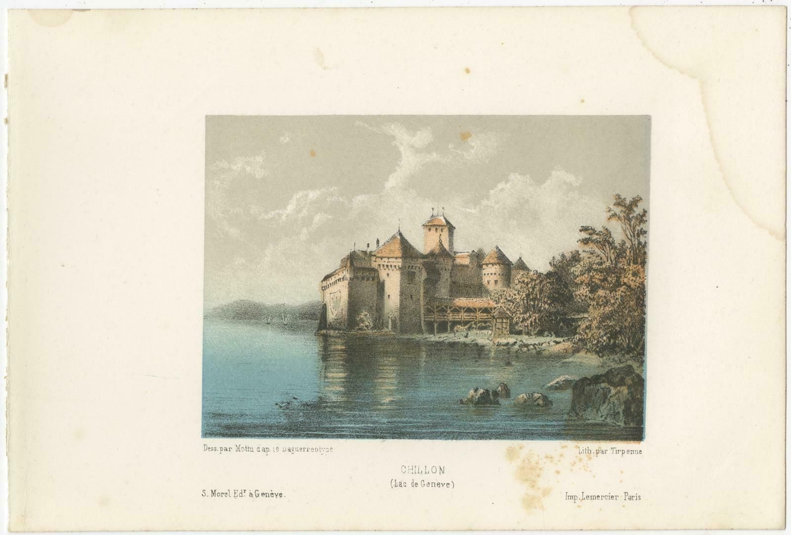 Set Of 3 Antique Prints Of Switzerland, Chillon, By Morel 'Circa 1850' photo Art