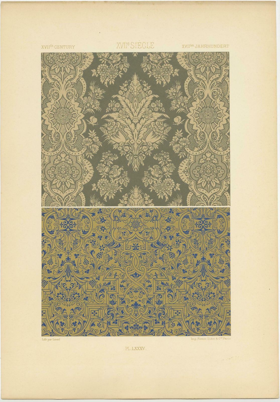 Pl. 85 Antique Print Of Xviith Century Ornaments By Racinet, Circa 1890 photo for sale