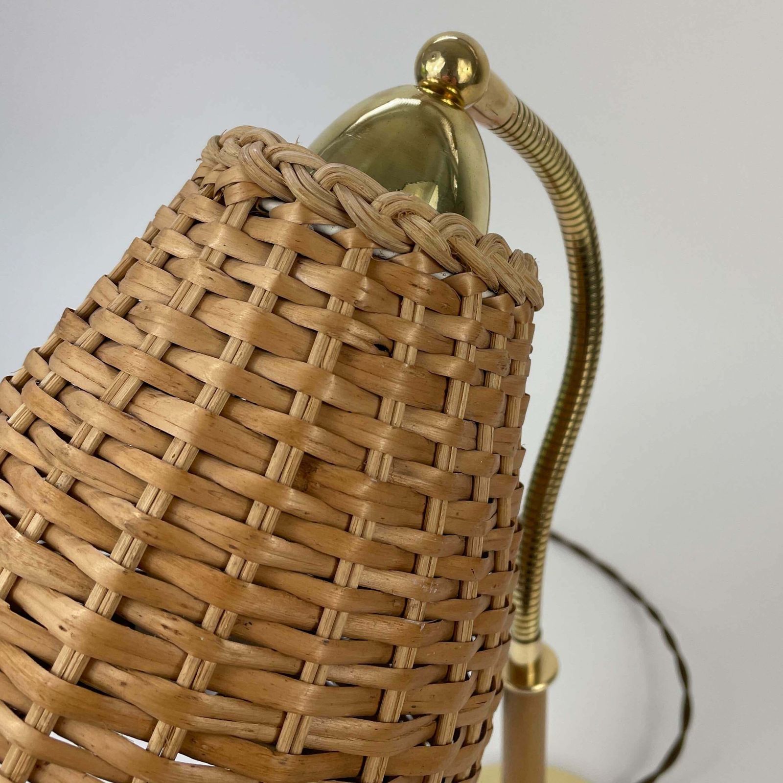 photo furniture Wicker, Bamboo & Brass Table Lamp, Austria 1950s