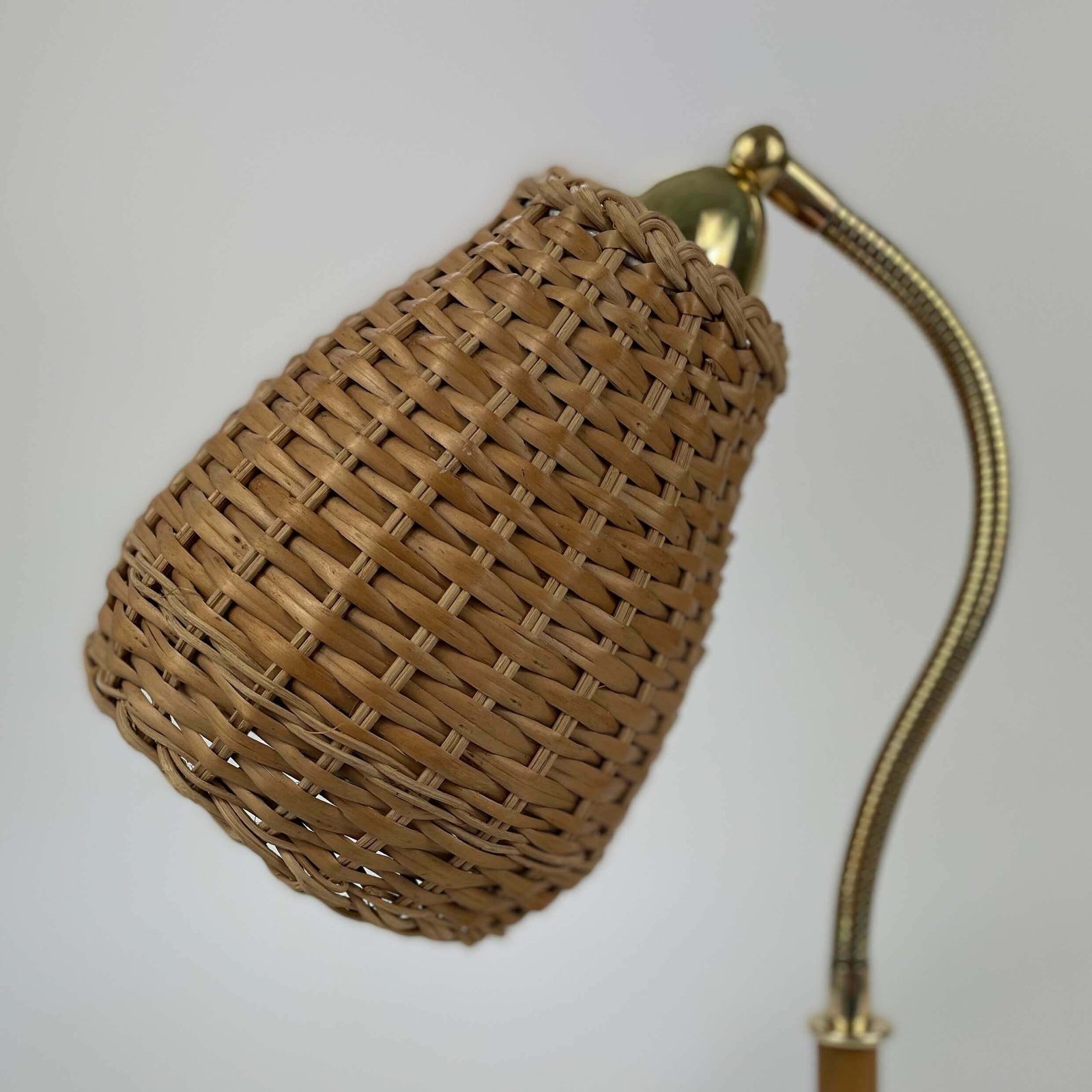 photo vinterior Wicker, Bamboo & Brass Table Lamp, Austria 1950s