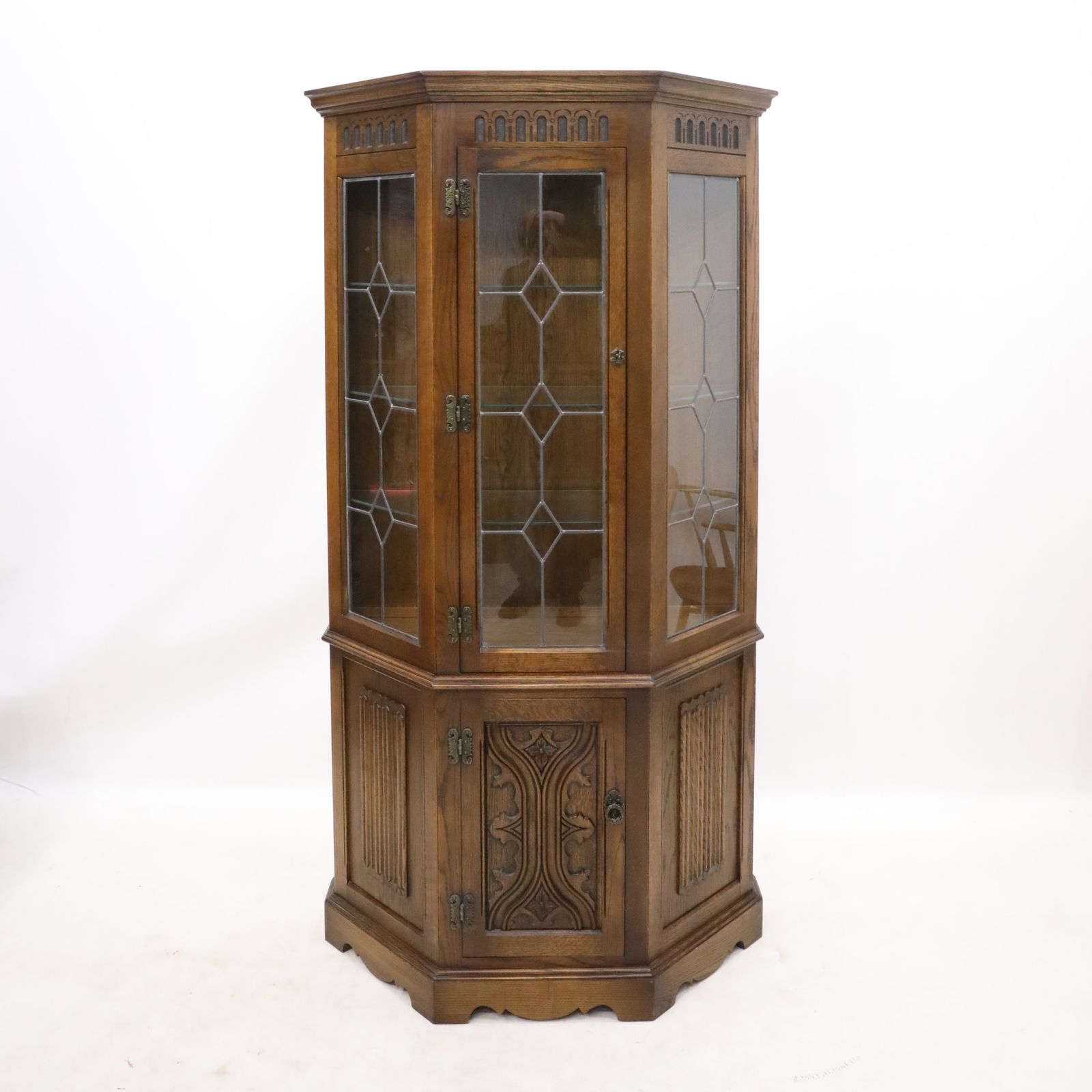 Old Charm Display Cabinet Light Oak Leadlight Free* Uk Delivery photo furniture