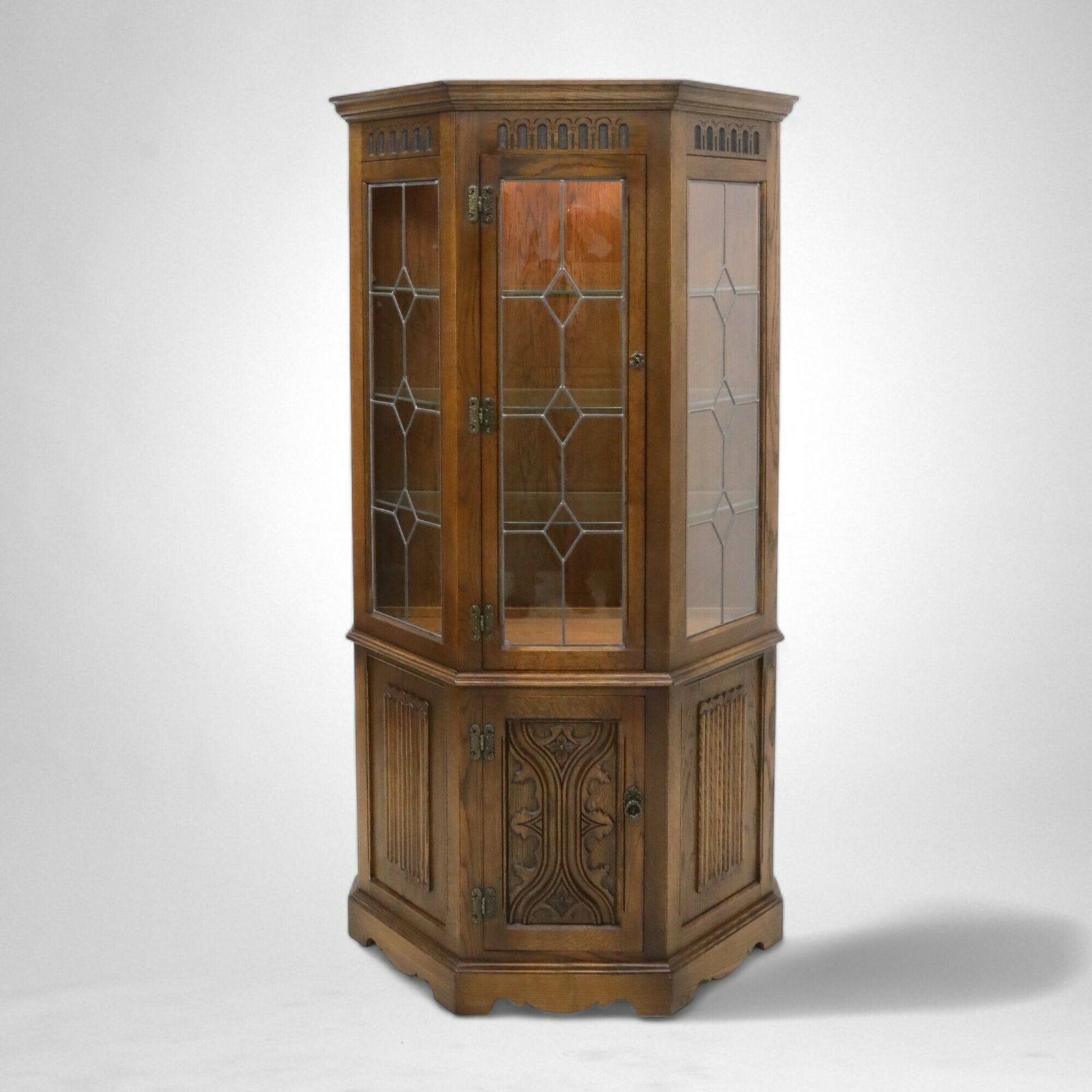 Old Charm Display Cabinet Light Oak Leadlight Free* Uk Delivery