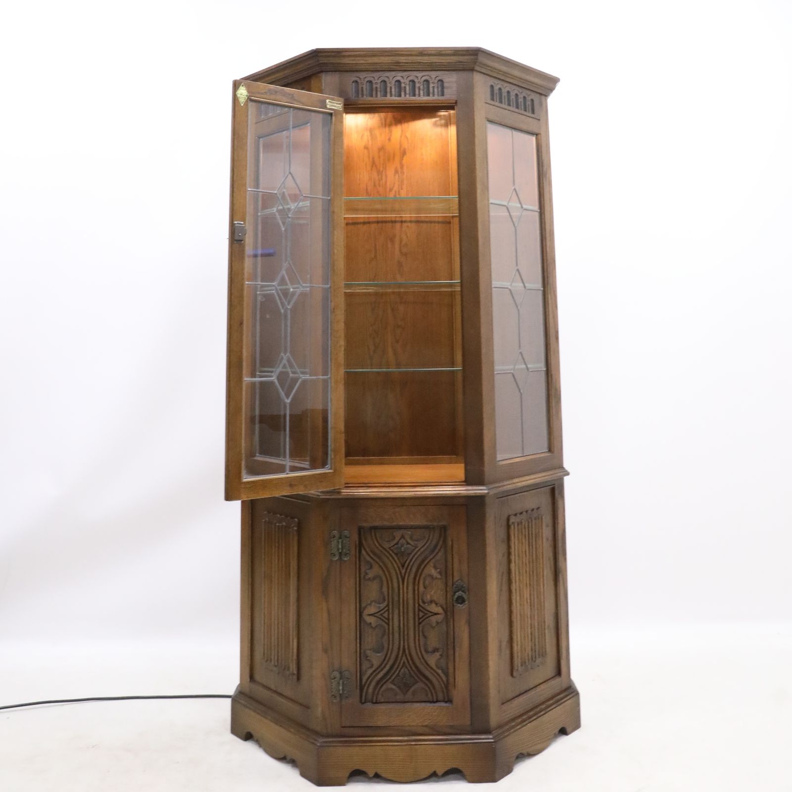 photo furniture Old Charm Display Cabinet Light Oak Leadlight Free* Uk Delivery