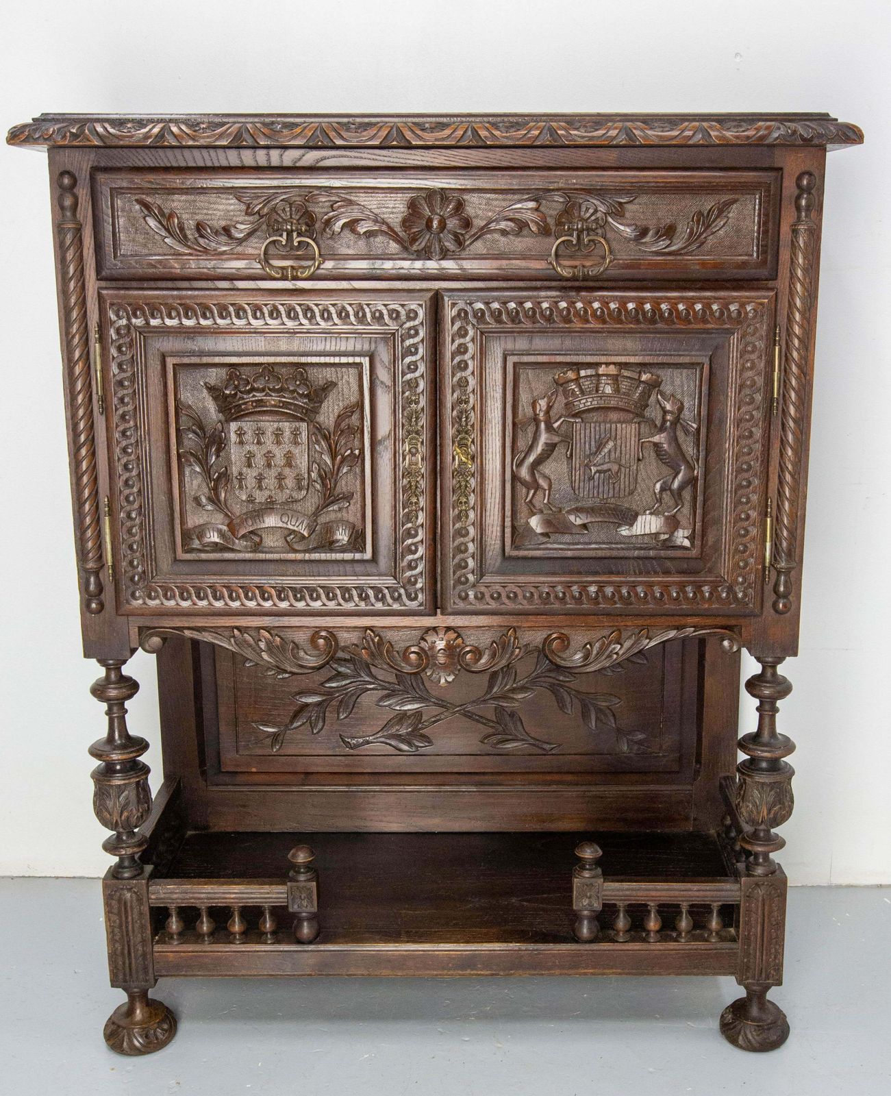 French Brittany Dressoir Buffet Chesnut Cabinet With Blazons, Late 19th Century photo furniture