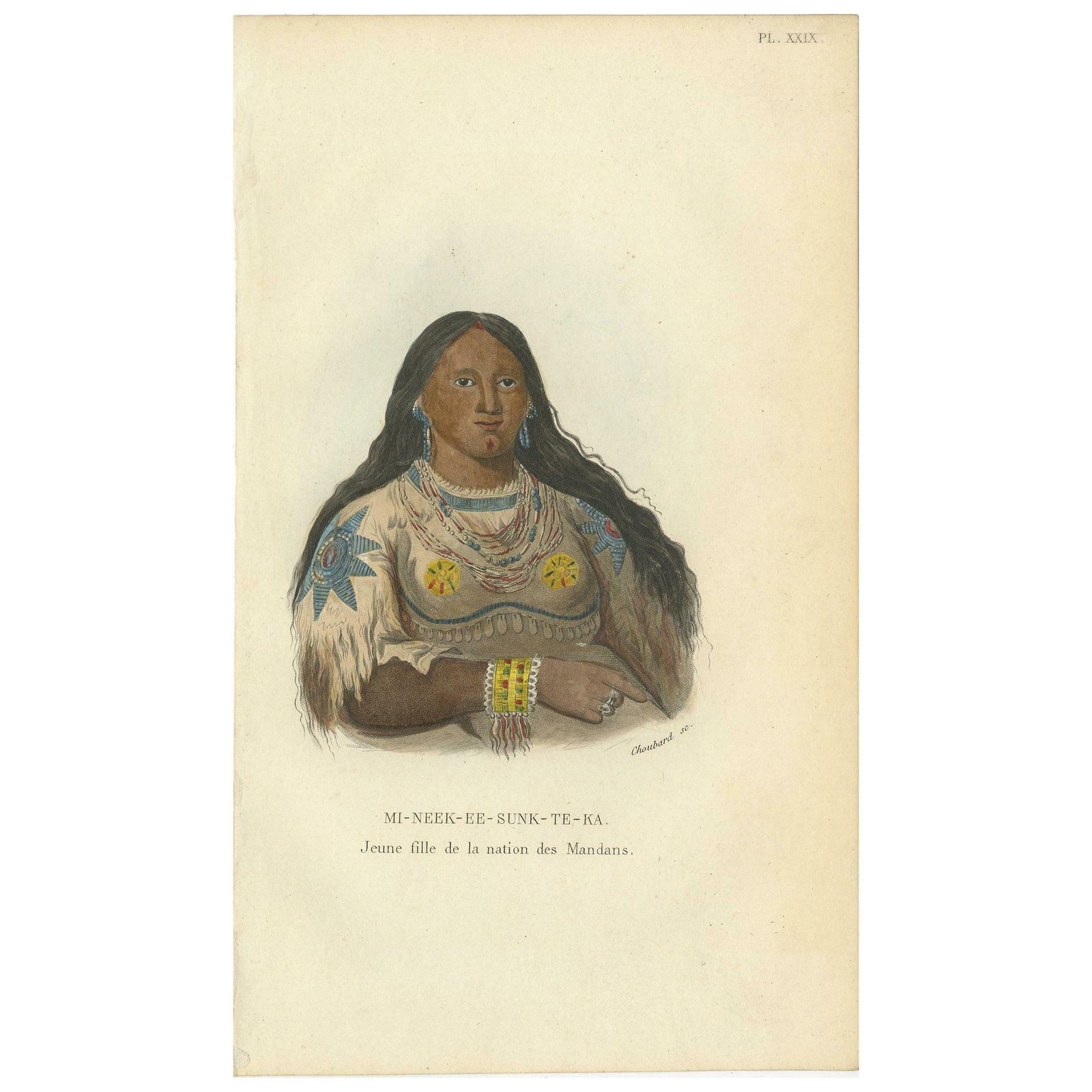 Antique Print Of A Young Girl Of The Mandan Tribe '1' By Prichard, 1843