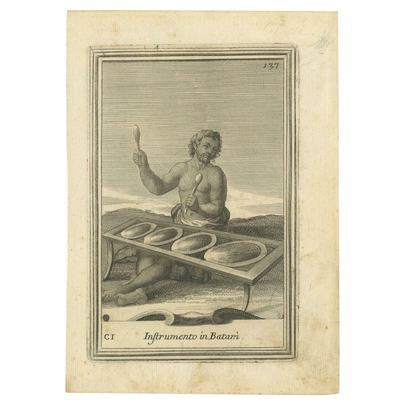 Antique Print Of Musical Instruments In Banten By Bonanni '1725'