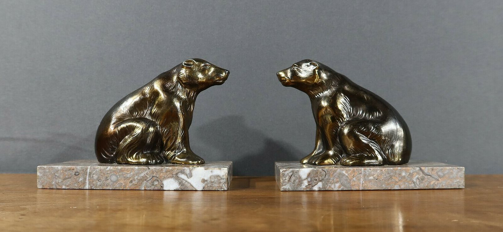 Pair Of “Bear” Bookends In Golden Metal – 1920 photo furniture