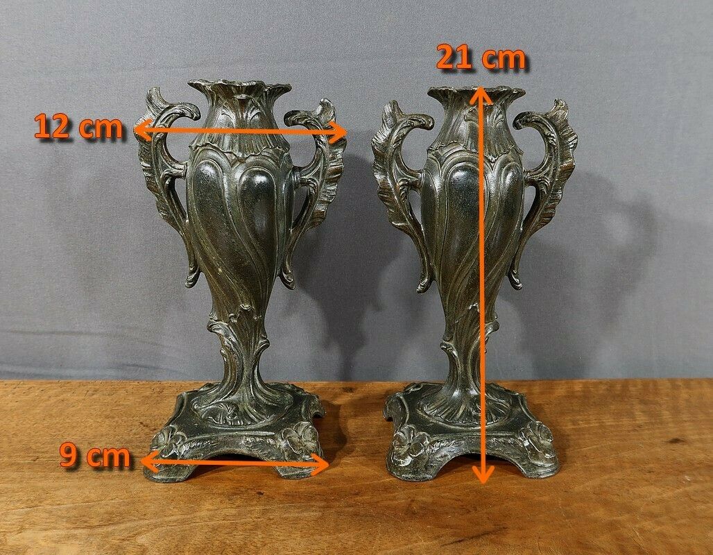 Pair Of Soliflores In Regulates, Art Nouveau   Late 19th Century photo vintage