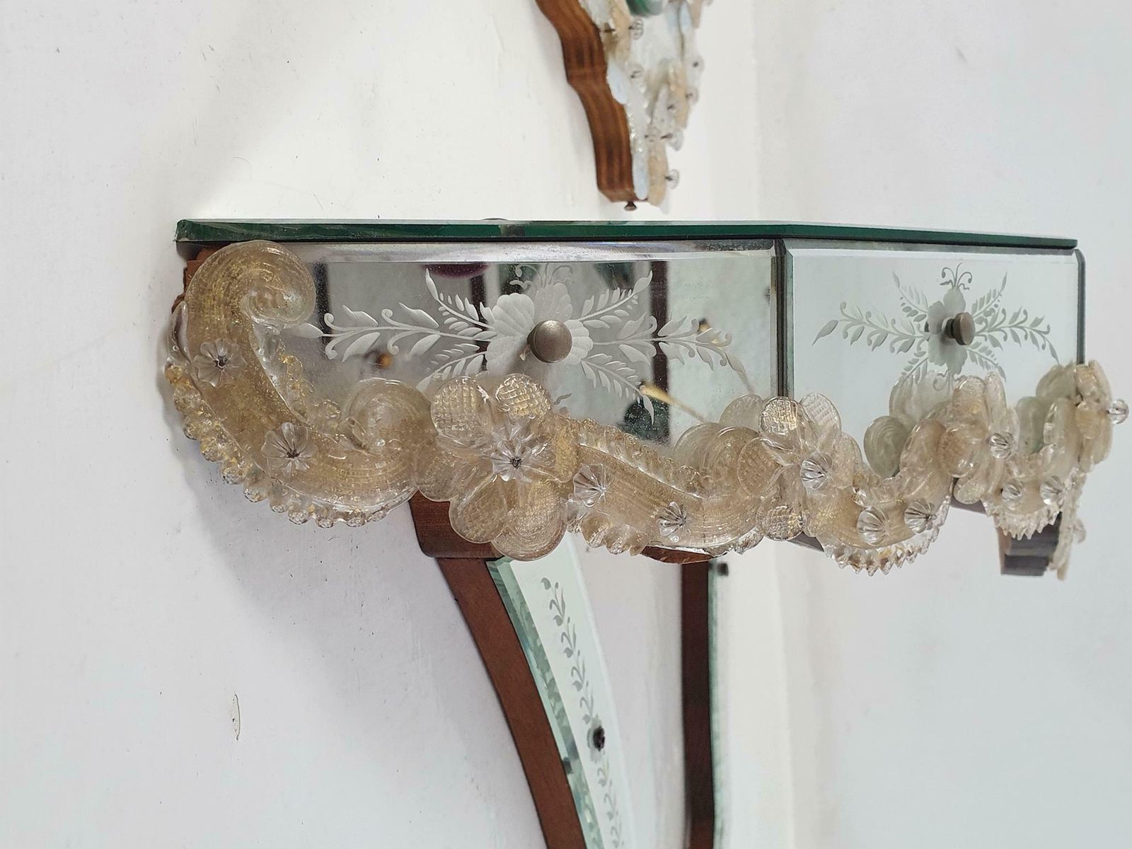 Furniture Mid Century Murano Glass Console Table And Mirror photo