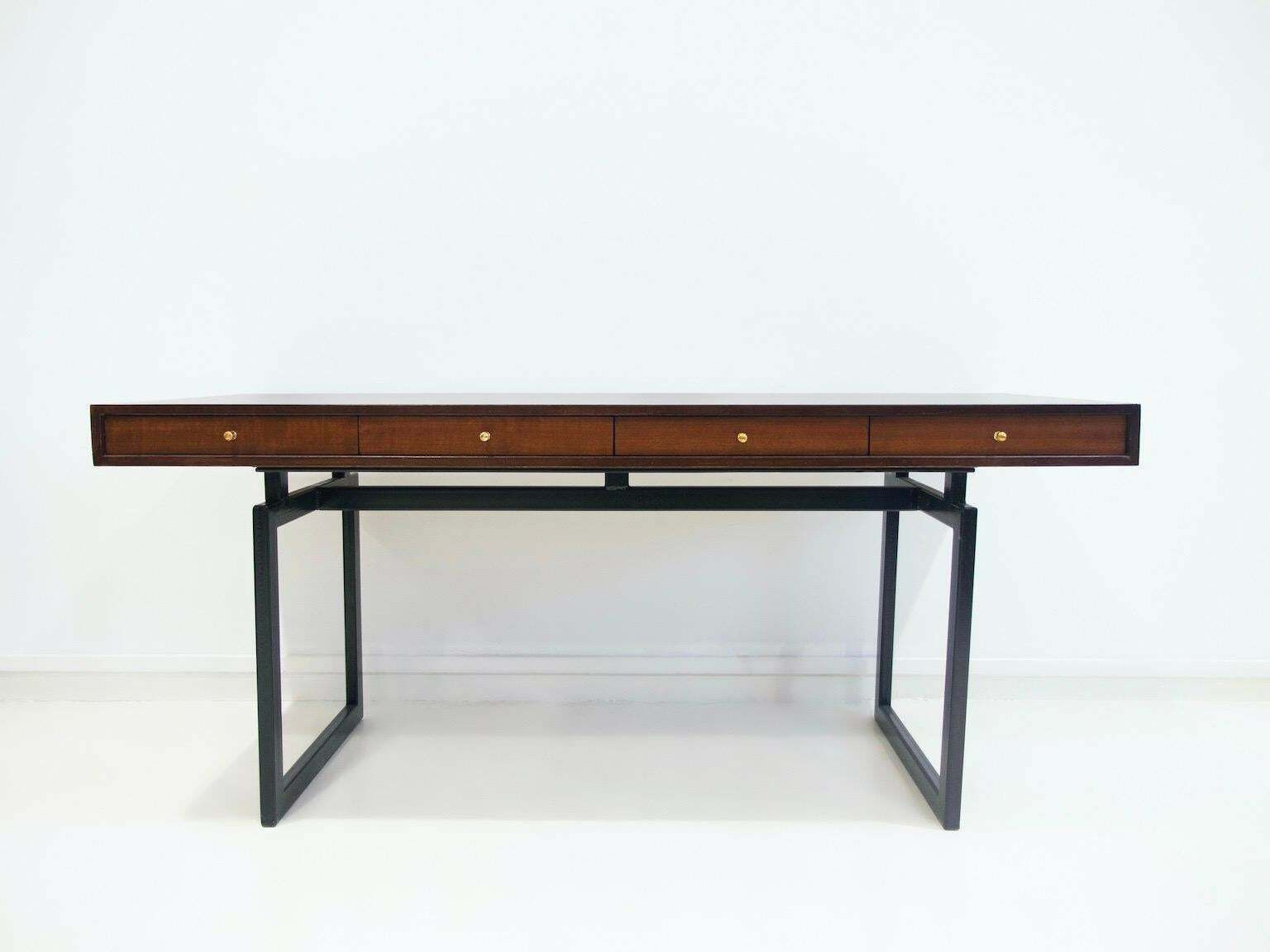 Wooden Writing Desk With Drawers And Black Lacquered Legs photo furniture