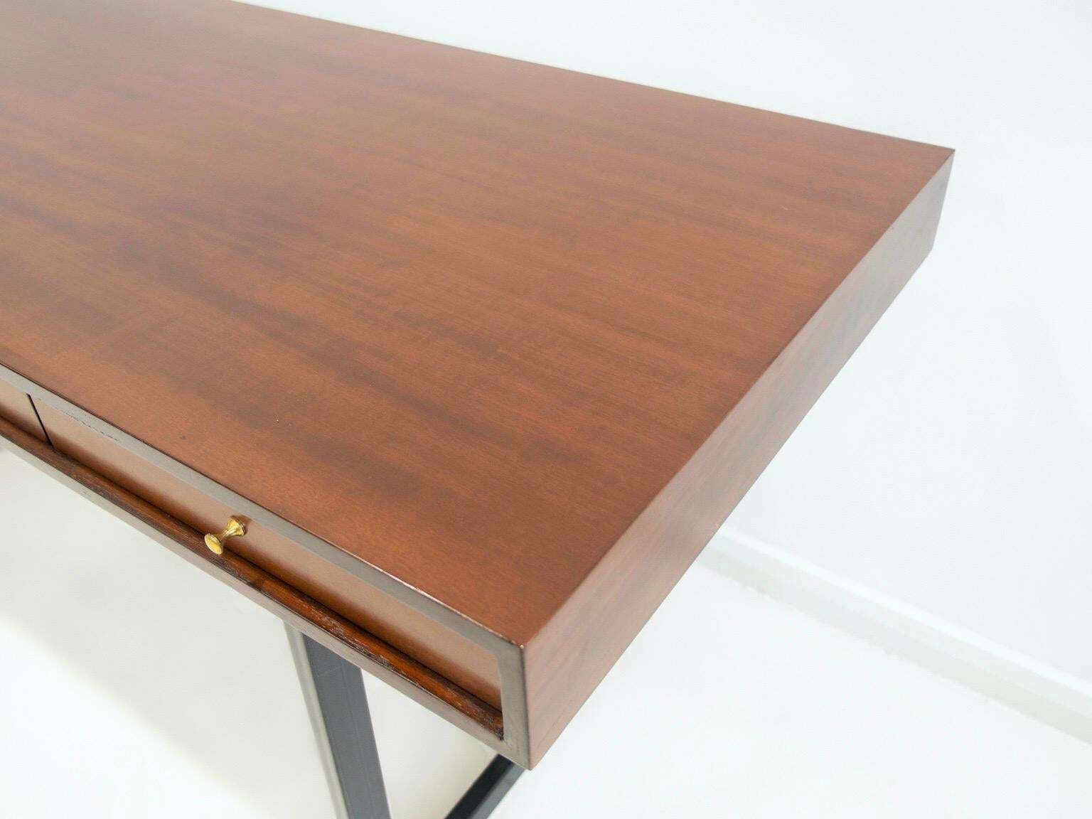Wooden Writing Desk With Drawers And Black Lacquered Legs photo vinterior