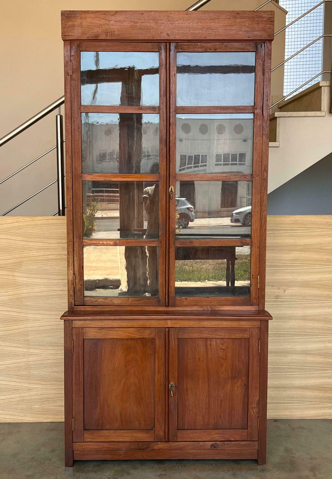 Spanish Large Pine Cupboard Or Bookcase With Glass Vitrine, 19th Century photo furniture