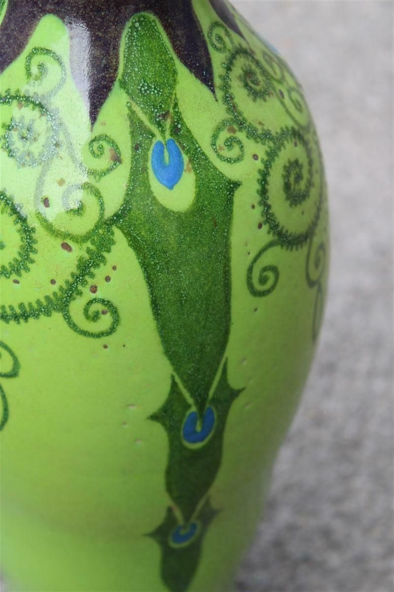 Art Decò Vase Italy 1920 Palazzi Roma Manufacture Green And Floral Decorations photo 1554.0