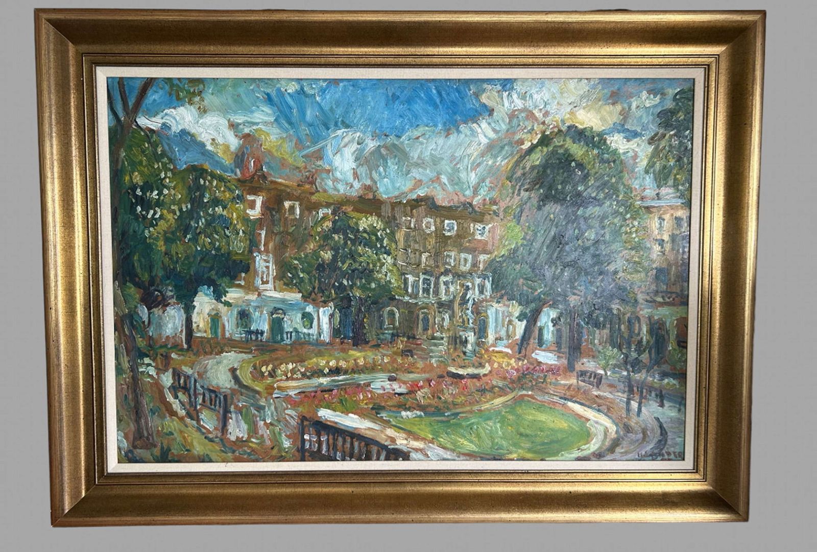 Henry Sanders   A Wonderful Large Impressionism Scene   Oil On Board