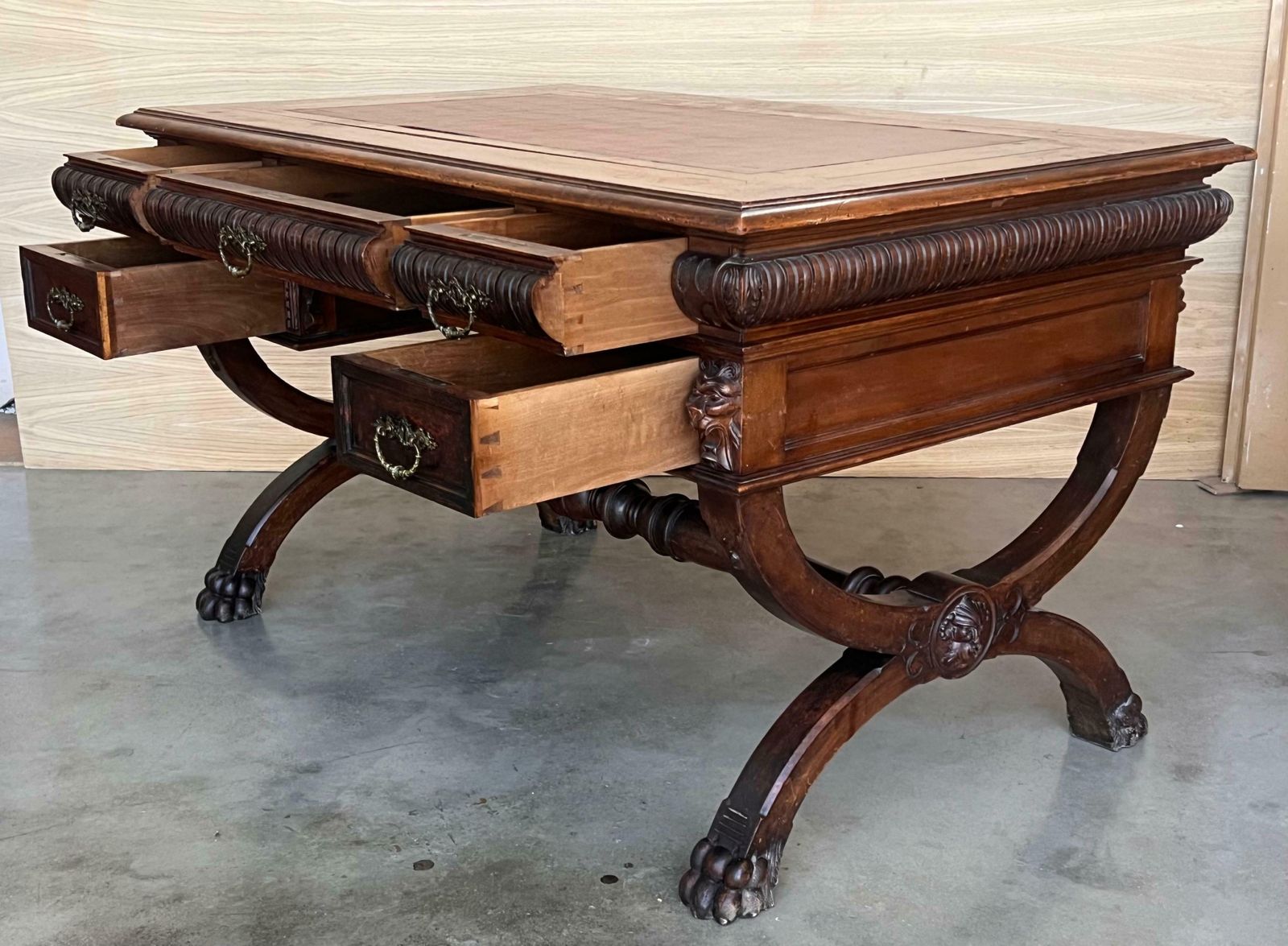 19th Century Spanish Walnut Desk With Two Drawers & Strong Legs, 1890s photo Furniture