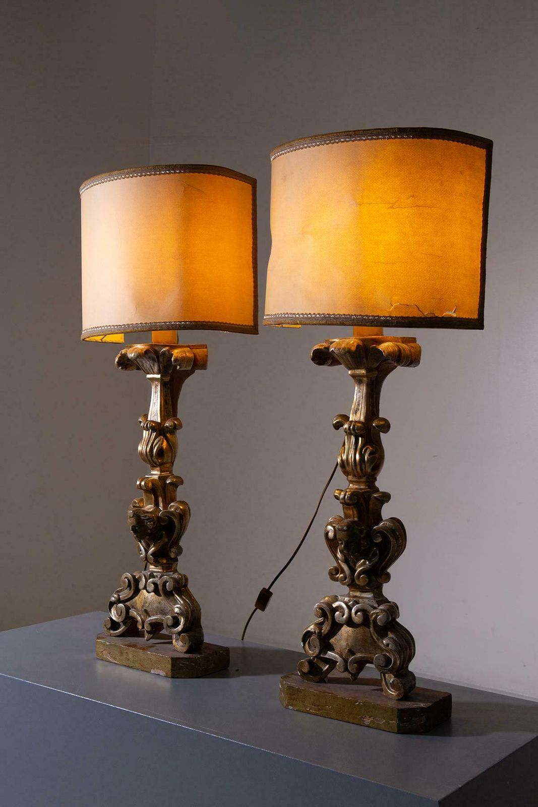 Pair Of Antique Wooden Lamps, Gilded By Pietro Cipriani photo furniture