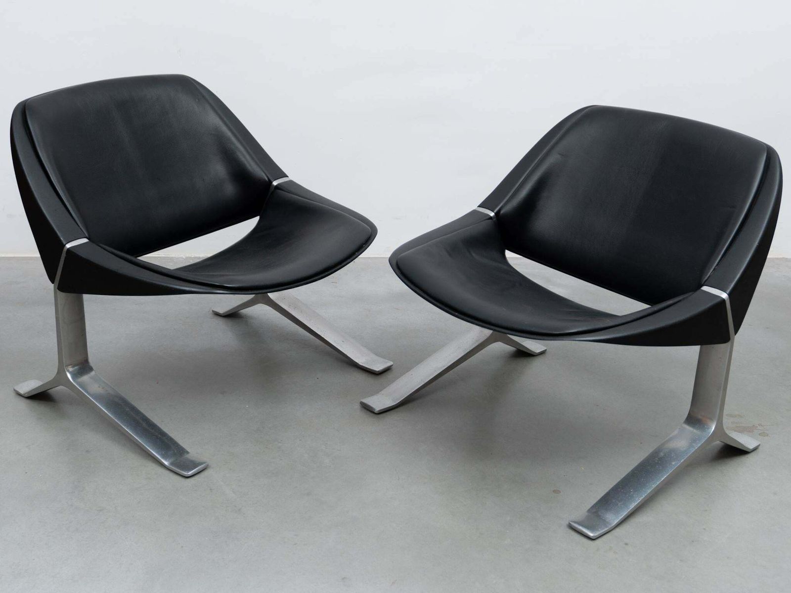 Pair Of Knut Hesterberg Lounge Black And Chrome Club Arm Chairs, Germany 1971