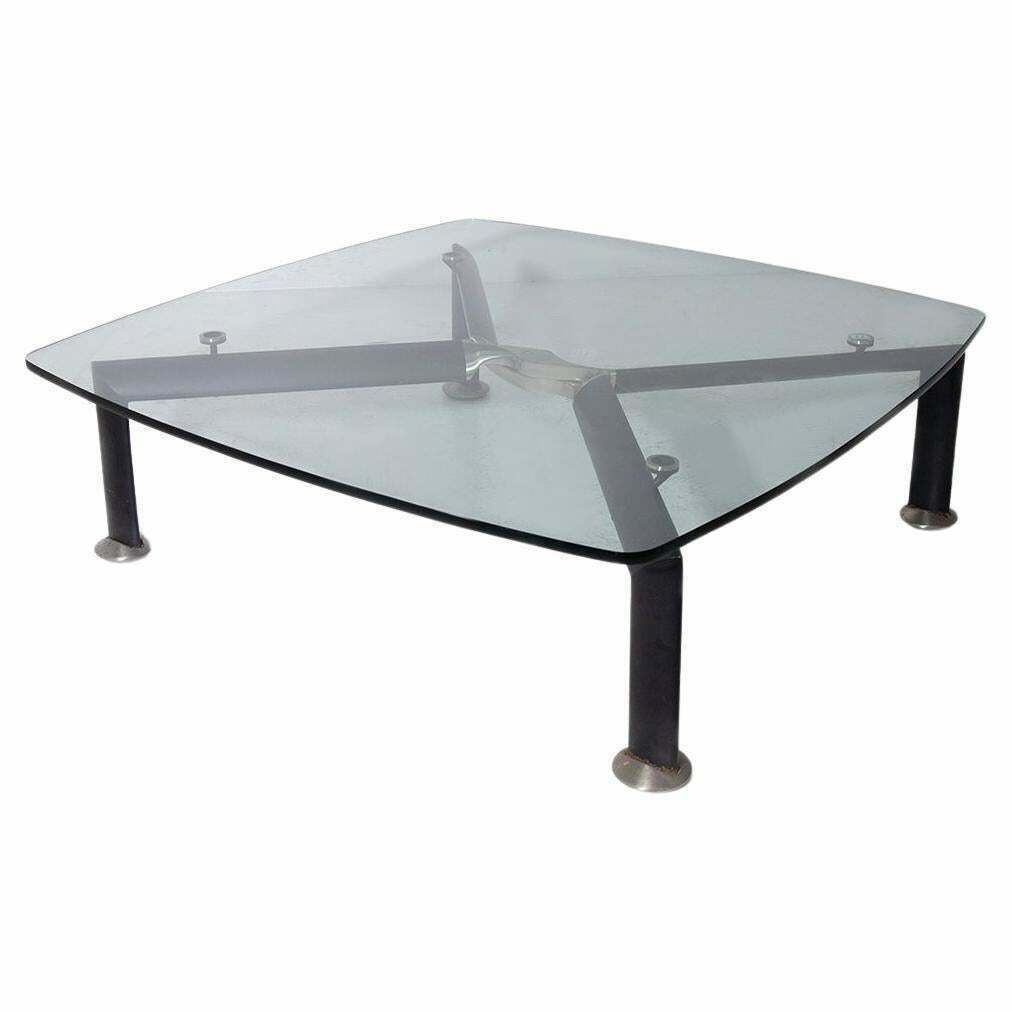 Rare Square Table In Steel And Glass By Osvaldo Borsani For Tecno