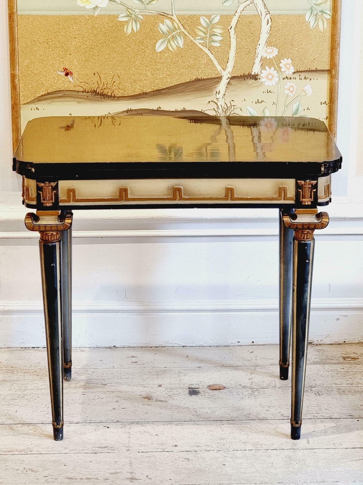 photo vintage Swedish Grace, Game Table With Decor Of Meander In Relief, 1920/30s.