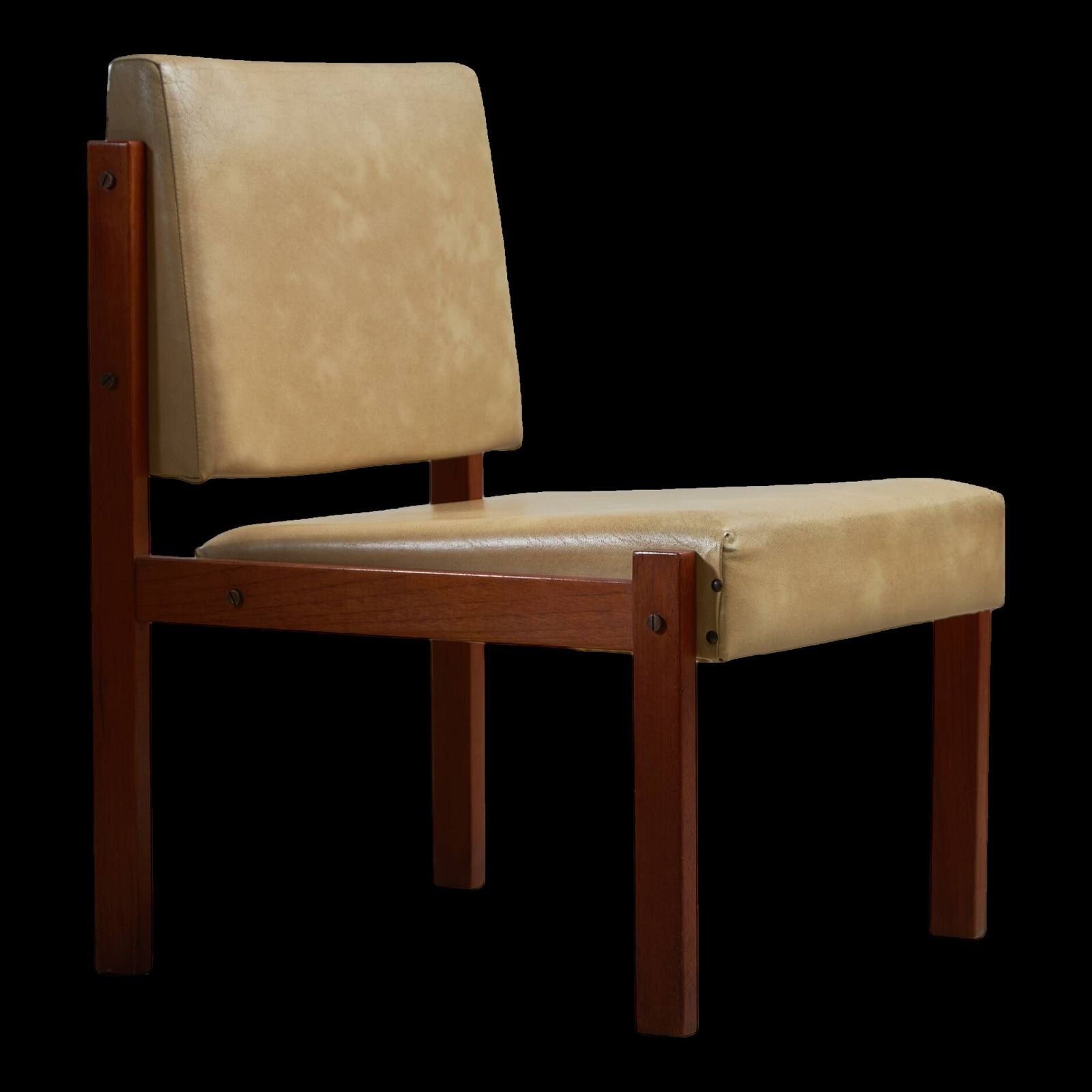 Angular Chair In Teak Wood And Leather With Copper Details, 1970s