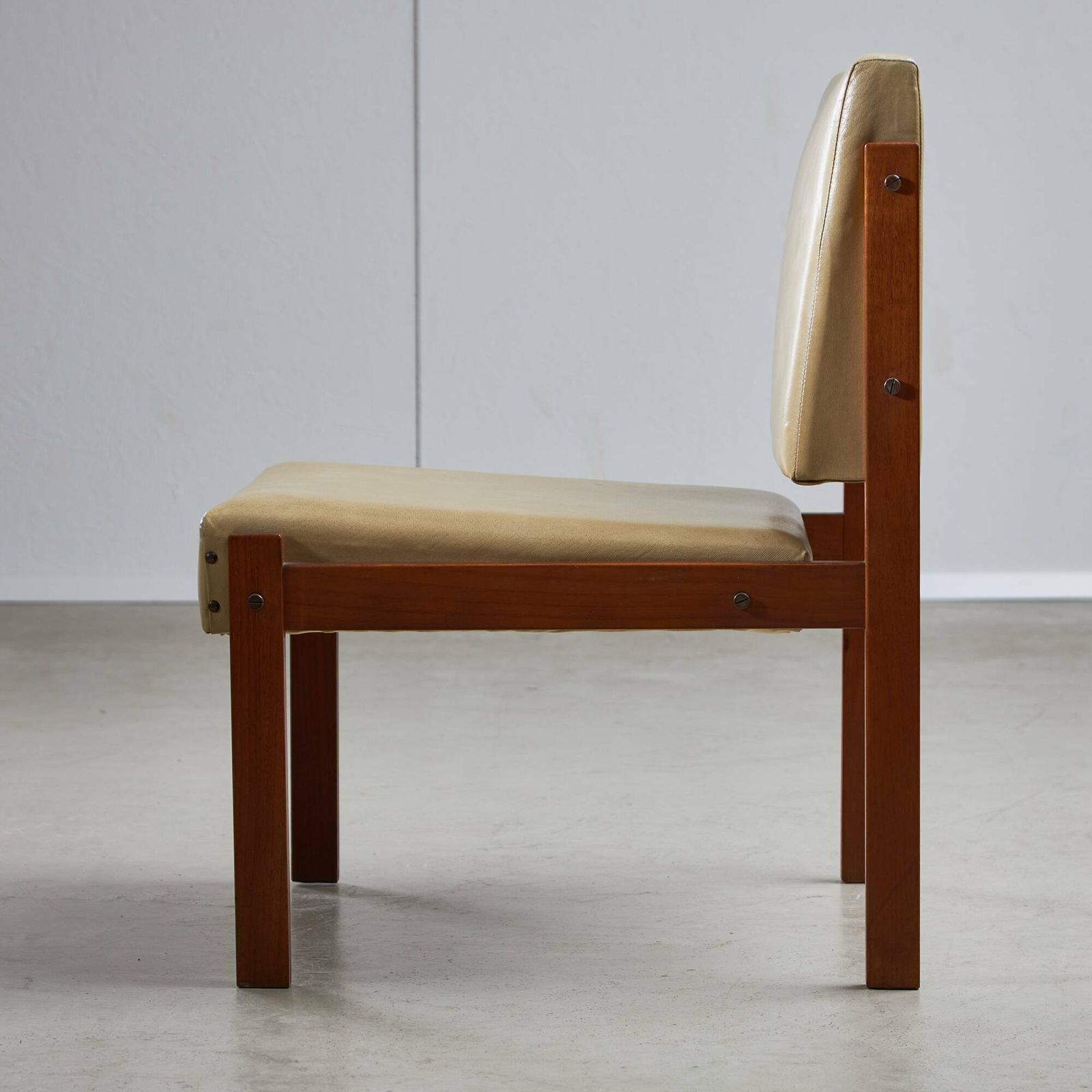 Angular Chair In Teak Wood And Leather With Copper Details, 1970s photo for sale