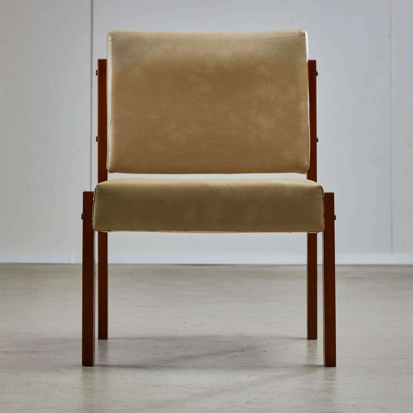 Angular Chair In Teak Wood And Leather With Copper Details, 1970s photo buy