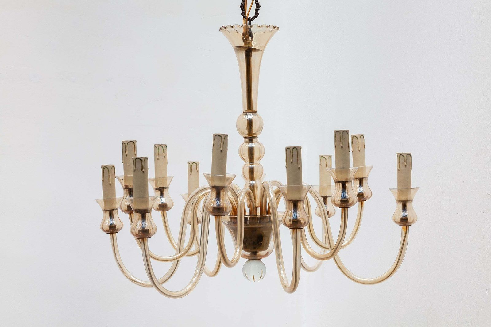 Hollywood Regency Venetian Glass Chandelier, Twelve Arms Of Light photo for sale