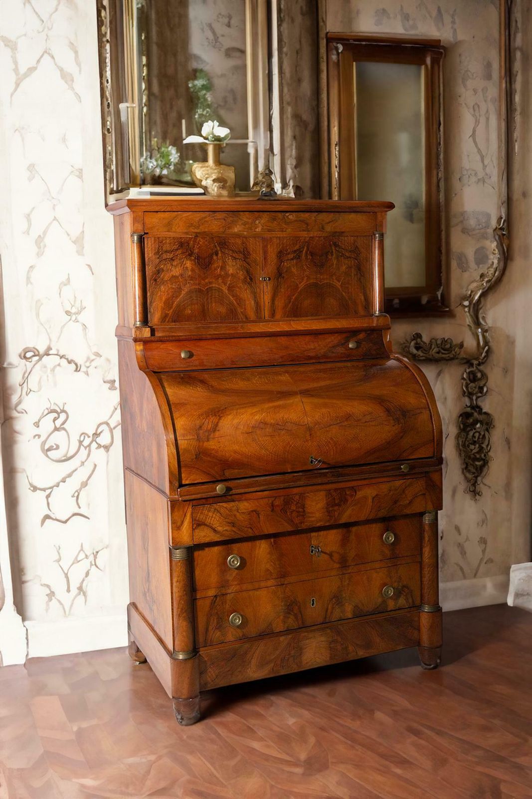 Italian Empire Trumeau In Briarwood And Brass With Secrets photo Furniture