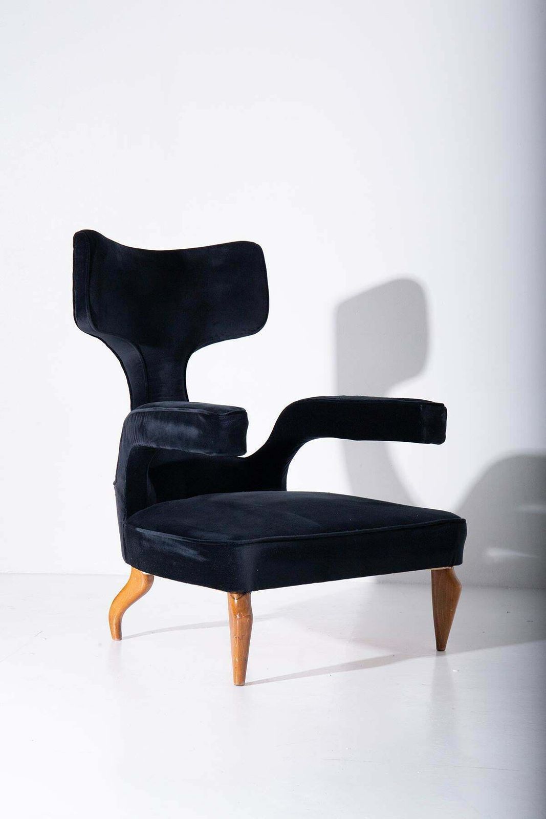 Pair Of Zavanella Wood And Black Velvet Chairs photo for sale