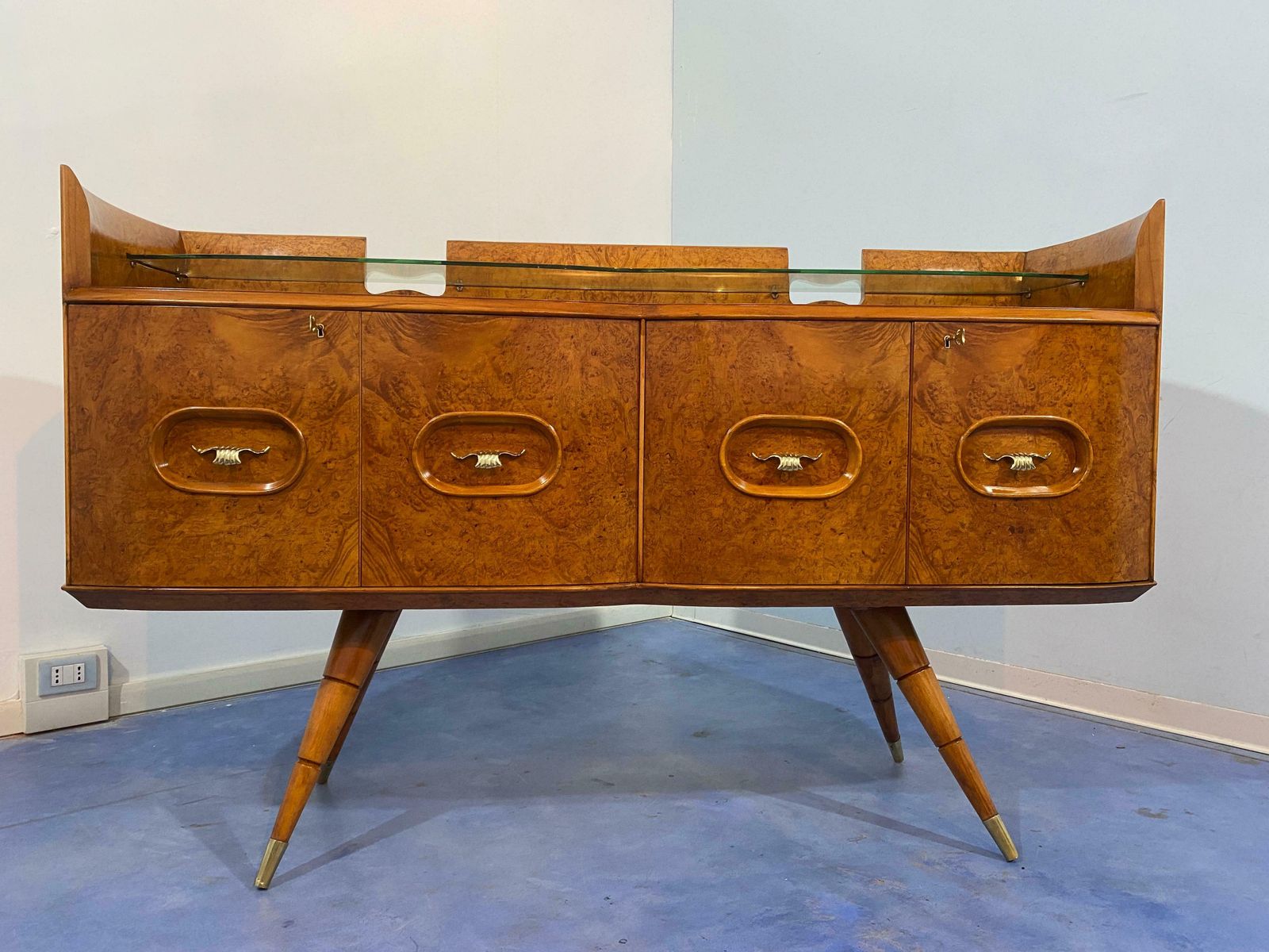 Italian Mid Century Sideboard Honey Color In Birch Wood, 1950s photo furniture