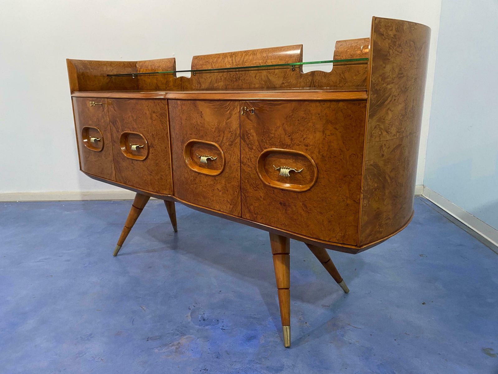 4489.0 Italian Mid Century Sideboard Honey Color In Birch Wood, 1950s photo