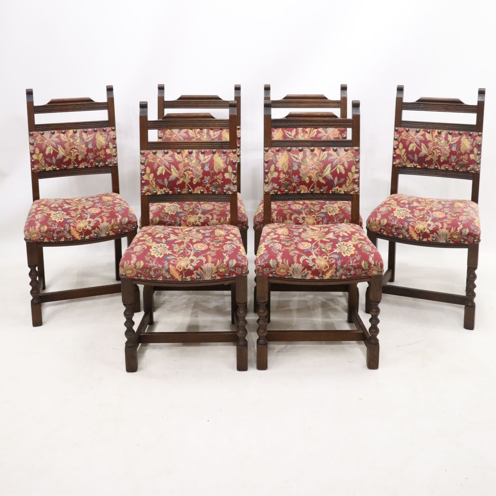 6 Old Charm Dining Chairs Tudor Brown Studded Upholstery Free Uk Delivery
