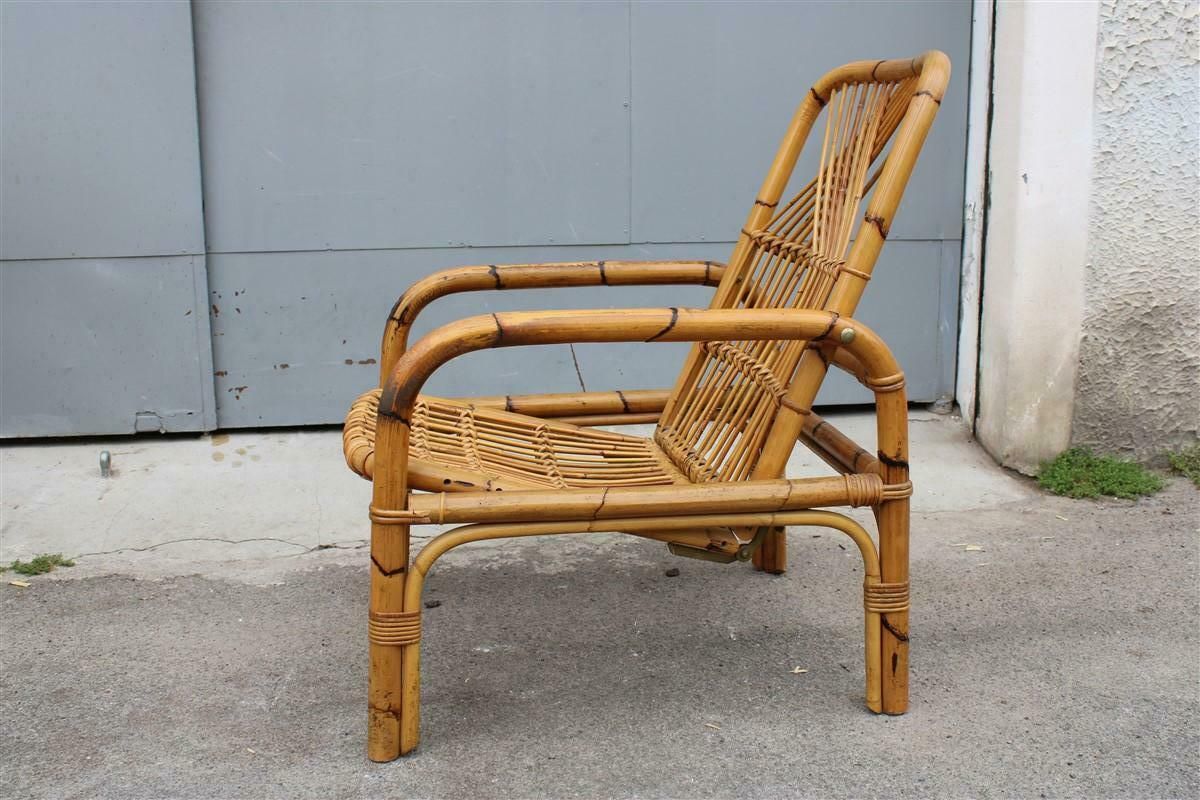 Reclining Armchair 1950 In Bamboo Italian Design Tito Agnoli Style photo Furniture