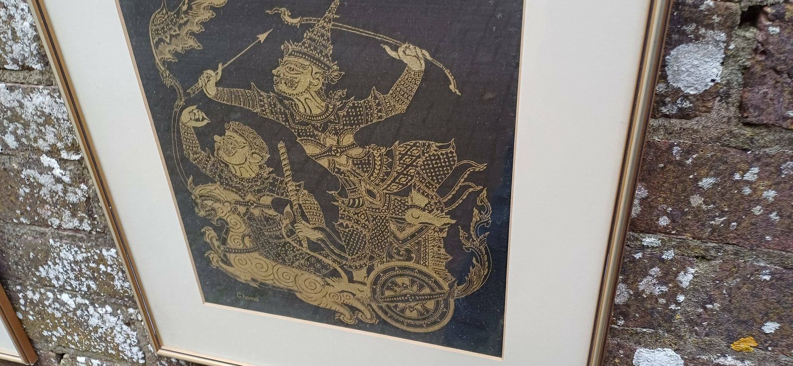 Pair Of Oriental Warriors Print On Silk With Gold Frames. Chana. photo furniture