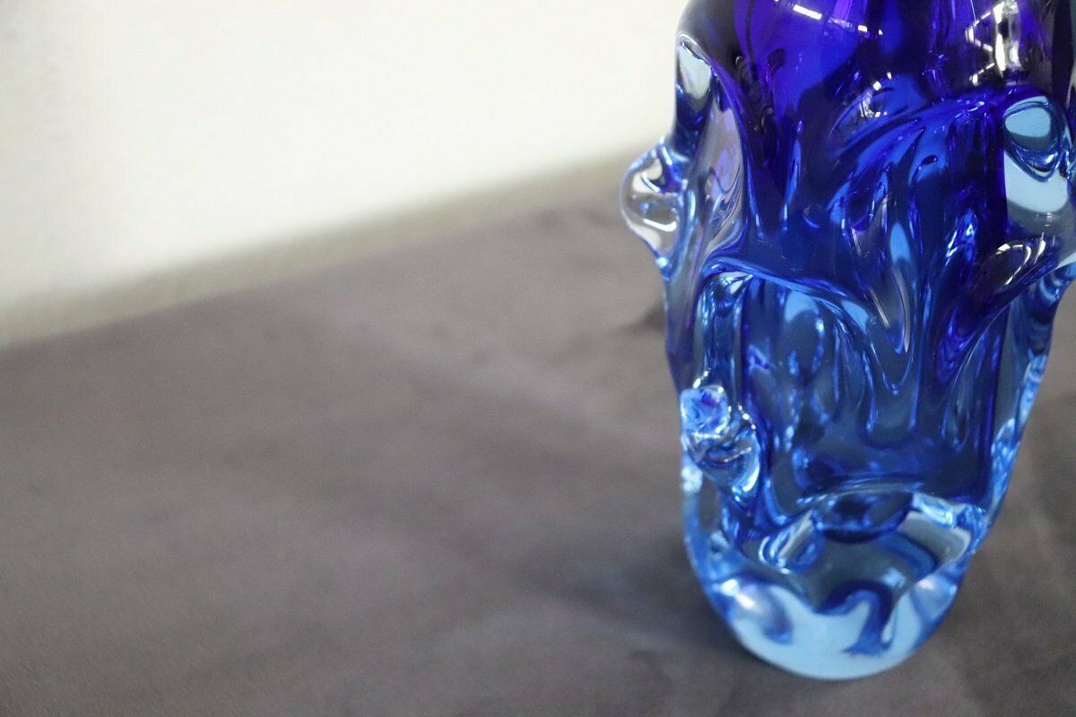Art Glass Blue Vase In Blown Glass Attributed To Börne Augustsson, 1940s photo for sale