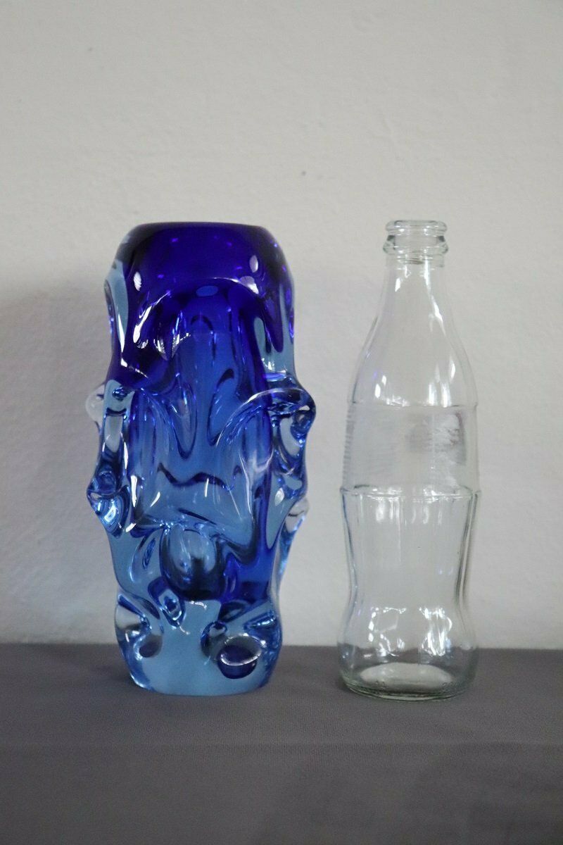 Art Glass Blue Vase In Blown Glass Attributed To Börne Augustsson, 1940s photo 945.0