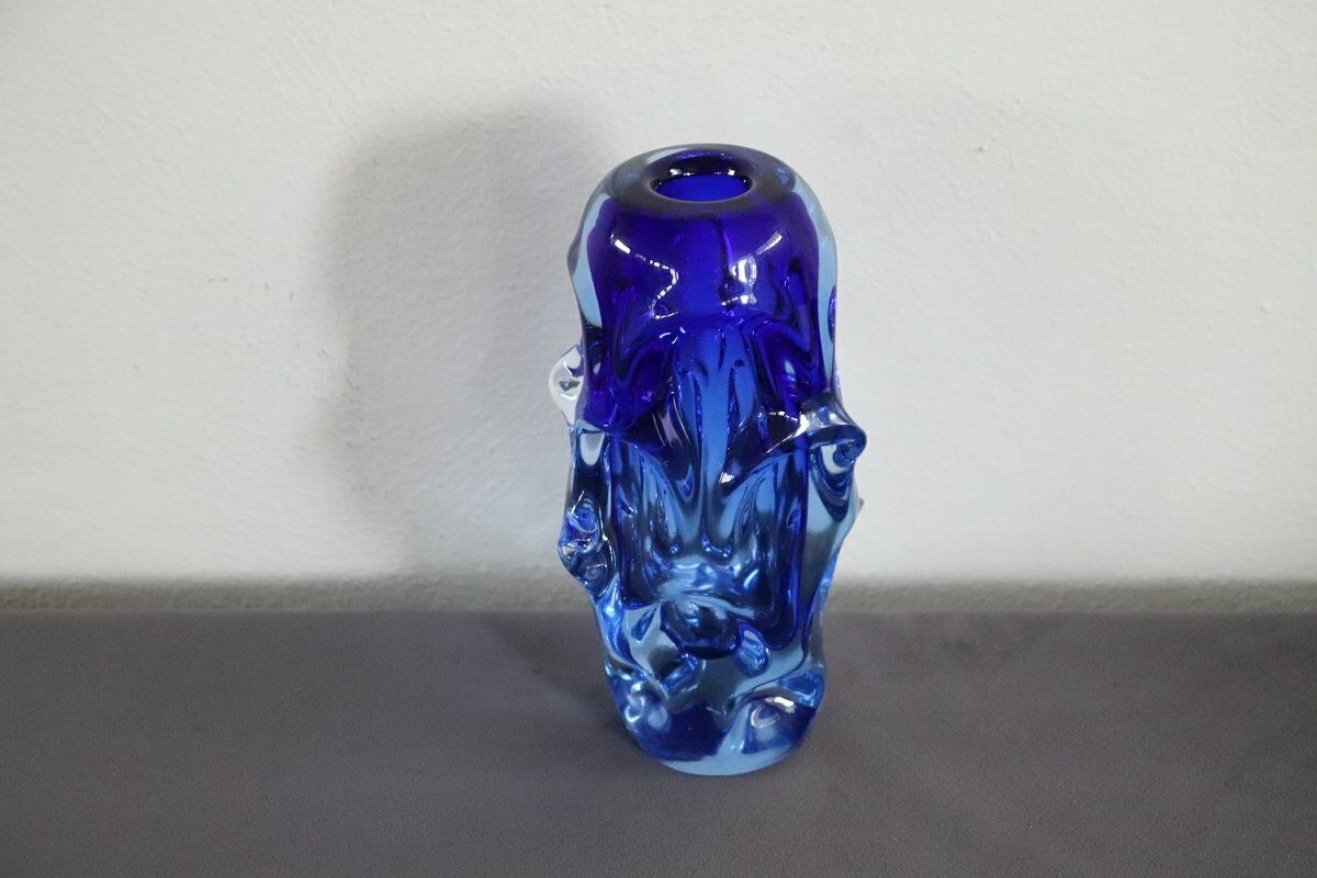 Art Glass Blue Vase In Blown Glass Attributed To Börne Augustsson, 1940s photo vintage