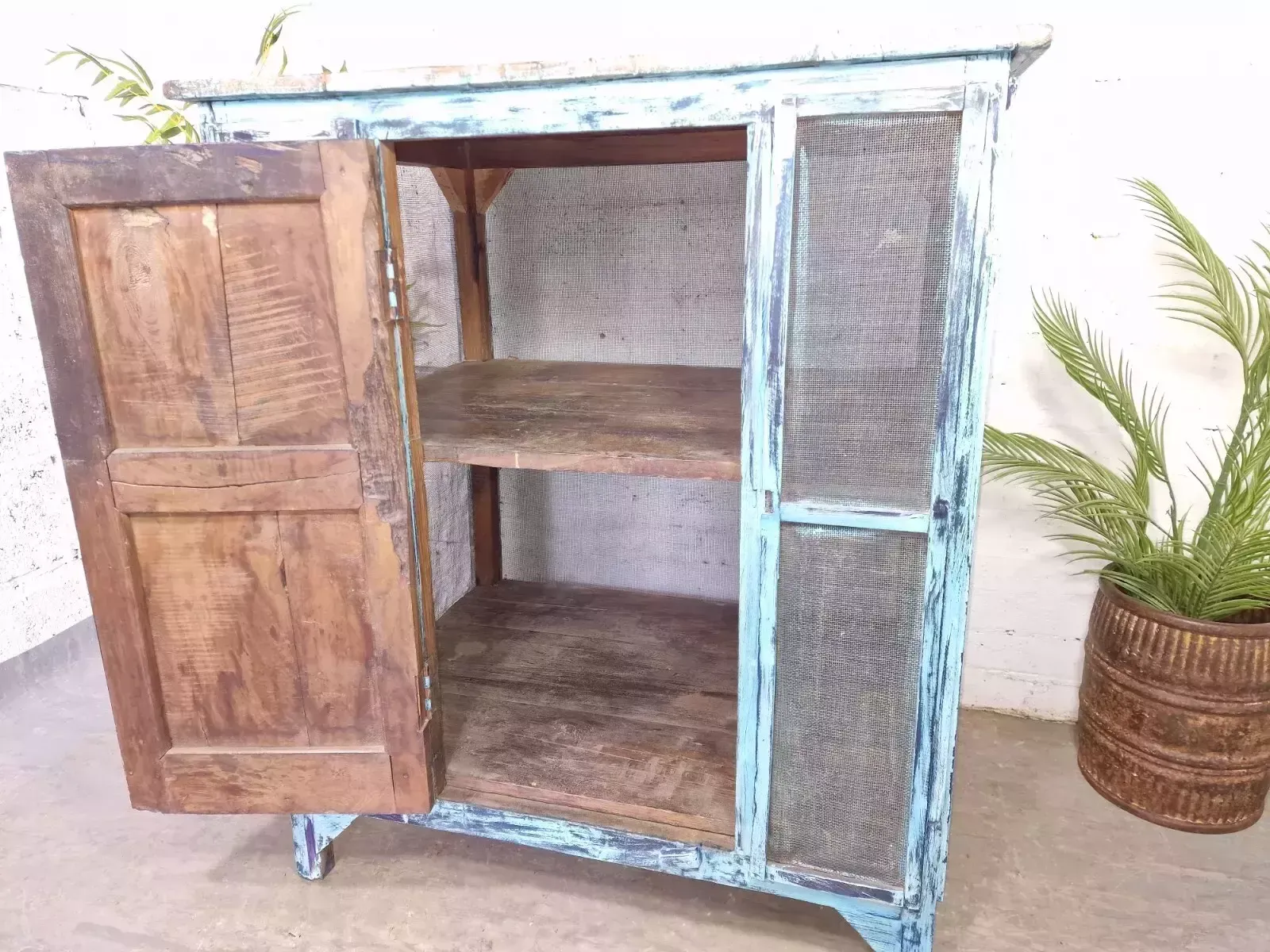 Large Vintage Indian Kitchen Island Sideboard Console Table Drinks Tv Cabinet photo Furniture
