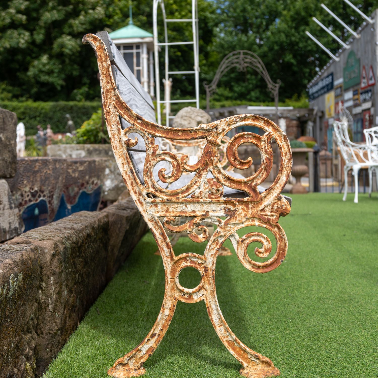 Antique Garden Bench With Decorative Cast Iron Ends photo furniture