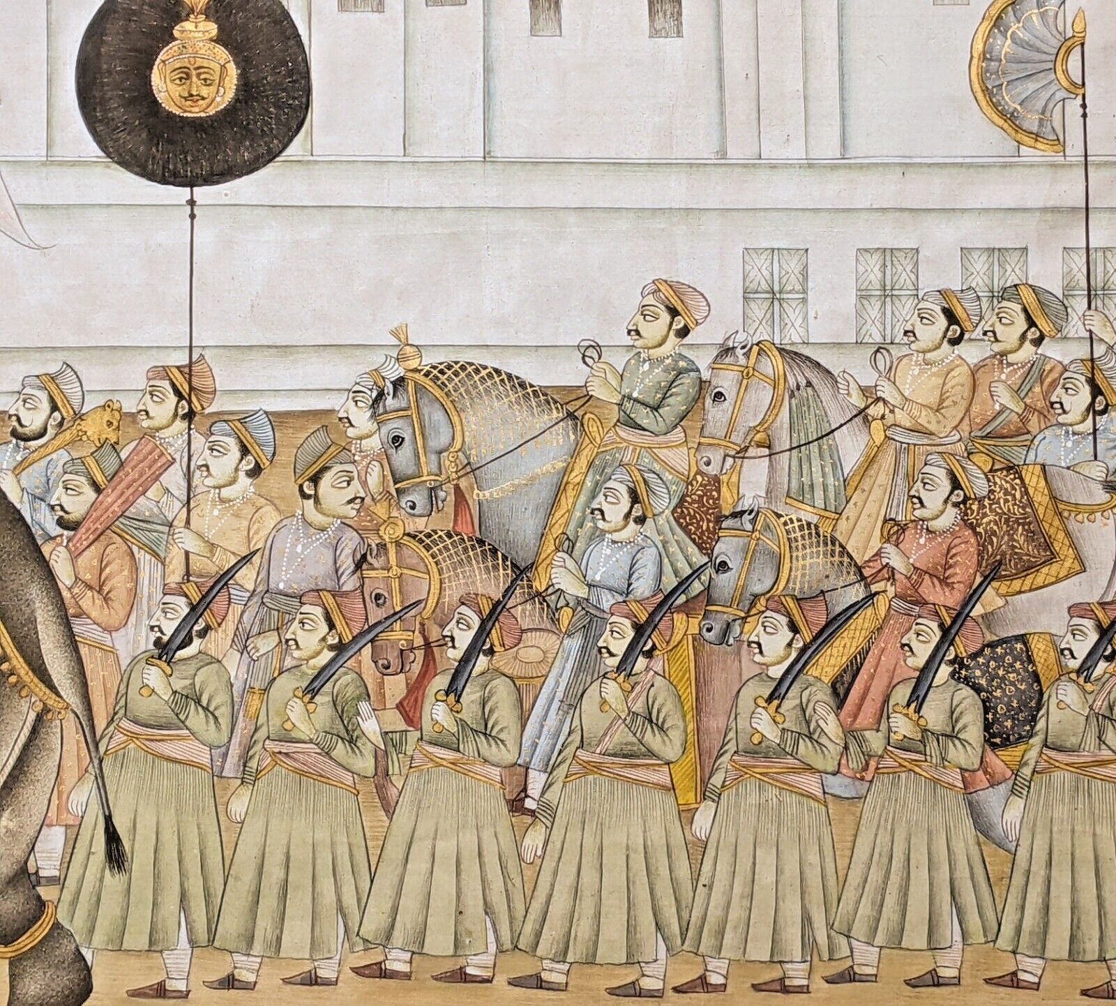 Good Indian Silk Painting Maharajah & Elephants photo buy