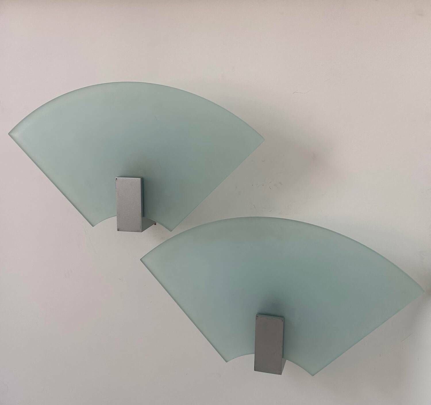 Lighting Pair Of Vintage Sandblasted Glass Wall Lights, Italy 1980s photo