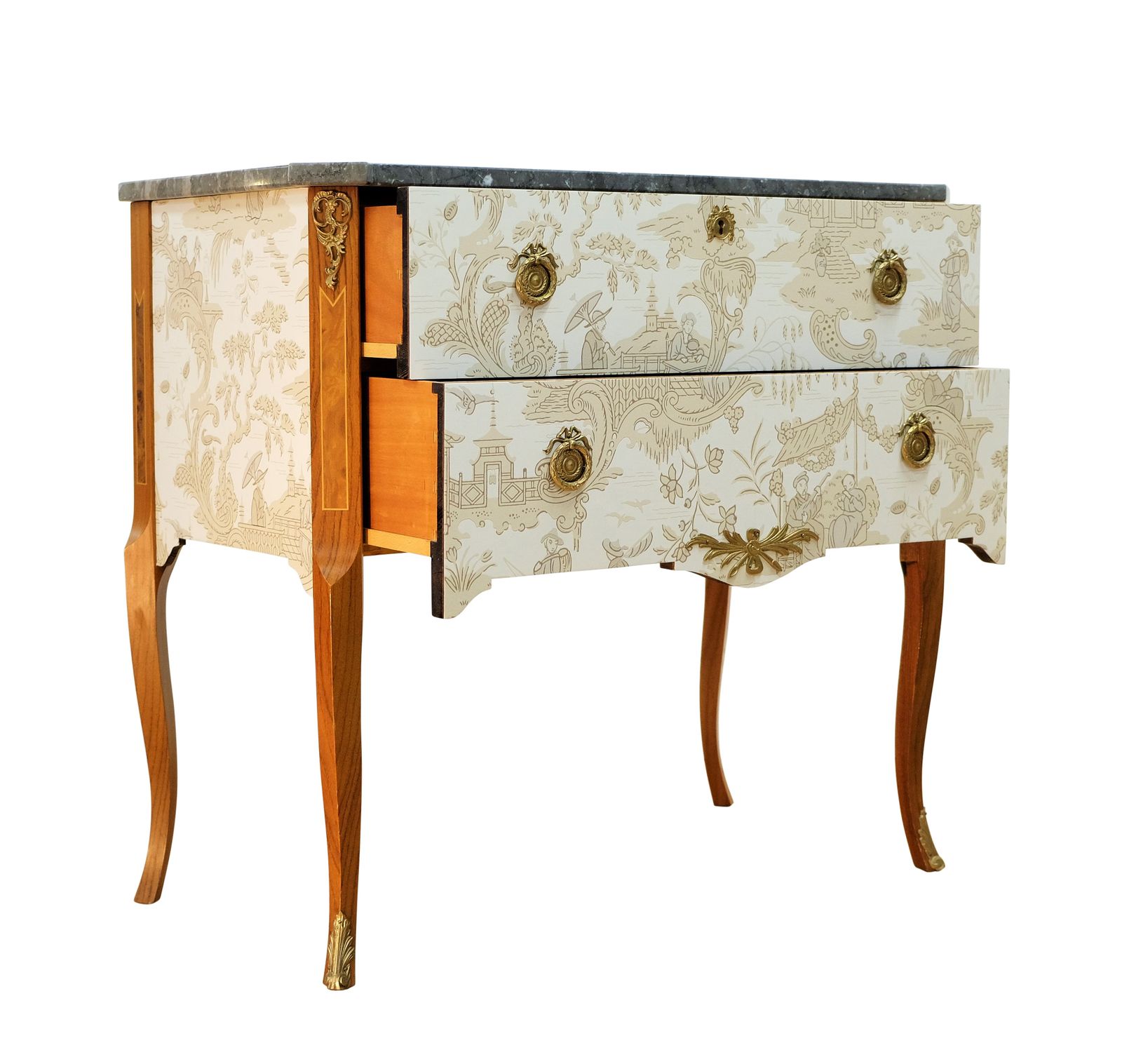Gustavian Style Commode With Natural Marble Top And Chinoiserie Design photo furniture